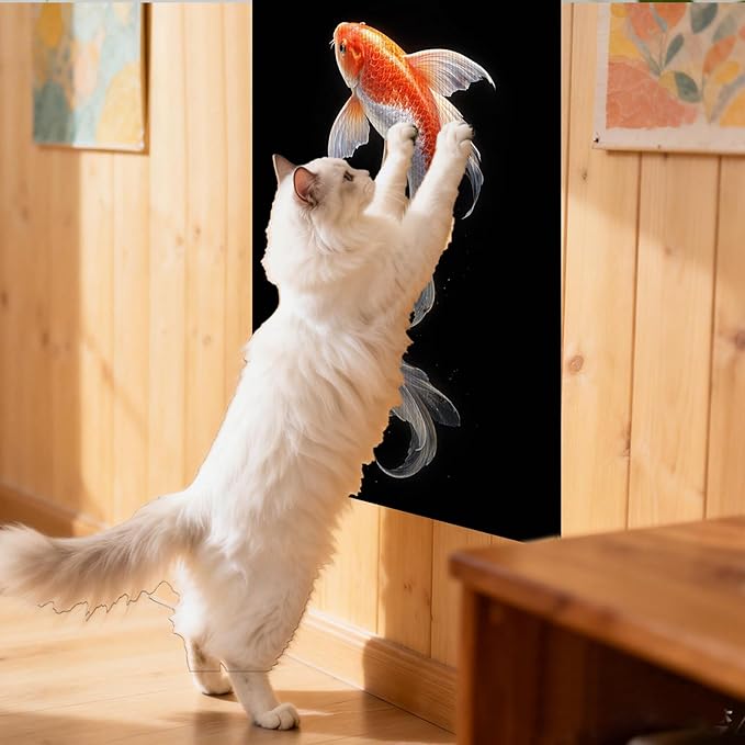 Nuxovilar Cat Wall Scratcher 15.3x23.6 Inches Polyester Synthetic Fiber, Red & White Koi Fish Print, wall scratchers for Indoor Cats, cat Scratching mat, Home Decor, Entryway, Office (2pcs)