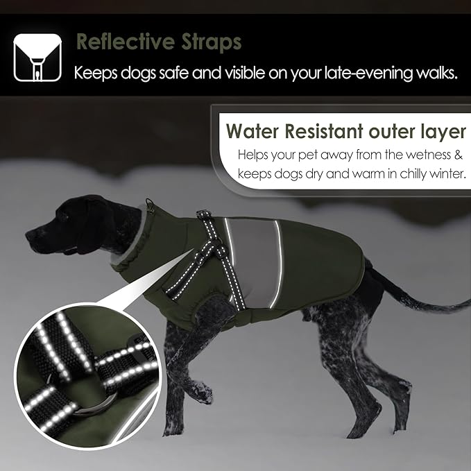 AOFITEE Dog Coat, Large Dog Jacket, Dogs Coat with Harness Built in, Reflective Waterproof Dogs Jackets Winter with Furry Collar, Warm Polar Fleece Pet Sweater Snowsuit for Doberman, Great Dane, XXL