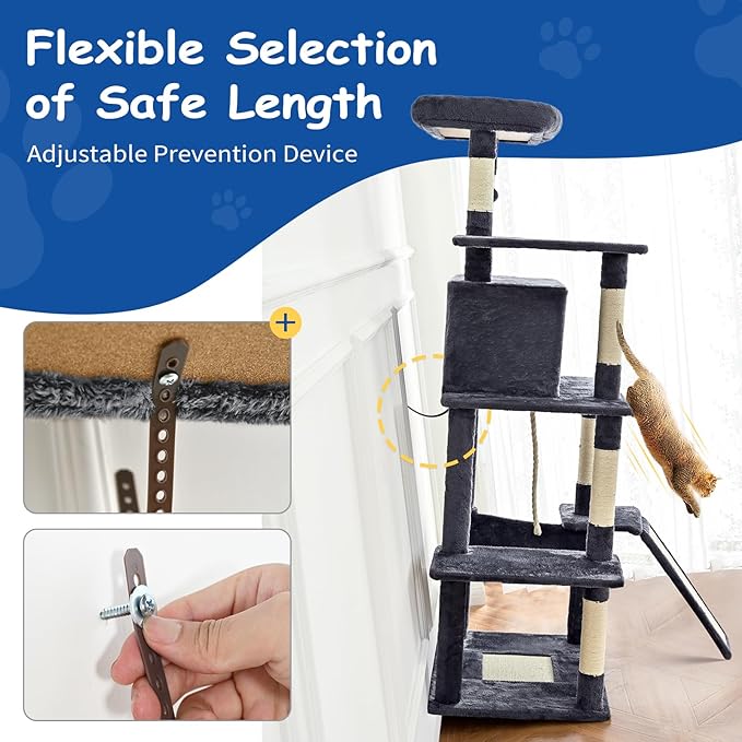 Cat Craft Cat Tree 63 Inch Cat Tower for Indoor Cats, Multi-Level Cat Tree for Large Cats 20 lbs+ Heavy Duty Cat Tower with Sisal Scratching Posts, Hammock, Condo and Extended Platform, Black