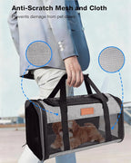 Pet Carrier Airline Approved 17x11x9.5 in - Underseat, Top & Side Entry Soft Dog Cat Travel Carrier with Safety Zippers ＆ Anti-Scratch Mesh for Small Cat and Dog for Pets Up to 10 Lb - Grey