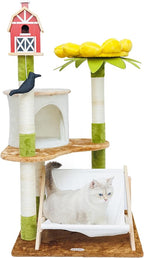 HYABi 46.6 Inch Tall Flower Cat Tree Tower Condo Climbing for Indoor Cats Multi Level with Sisal Scratching Post Hammocks Pet House Play Home Furniture Platform