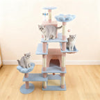 Blue 71 Inch Flower Cat Tree Tower, Cat Tower for Indoor Cats Large Adult, Multi-Level Cat Tree with Scratching Posts, Hammock, 2 Condos and a Large Top Perches for Indoor Cats
