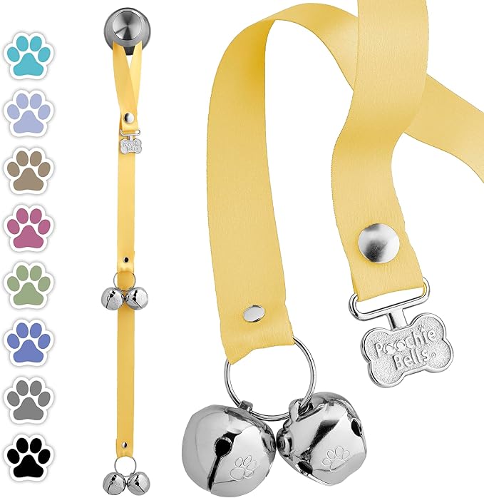 PoochieBells Dog Door Bells for Potty Training, Quick & Easy Puppy Potty Training Method Included, Handcrafted in USA with Loud, Paw-Safe Bells, Lemon Drop