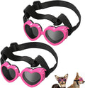 Lewondr 2 Pack Small Dog Sunglasses UV Protection Goggles Eye Wear Protection with Adjustable Strap Doggy Heart Shape Anti-Fog Sunglasses for Pet Dogs Sun Glasses Doggie Windproof Glasses, Pink