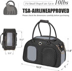 Stylish Luxury Dog Carrier Purse for Small Dogs, Ventilated Pet Soft-Sided Dog Cat Carrier Travel Tote Bag for Puppies Small Animals with Pockets (Black, 16.9inch x 9inch x 11.8inch(LxWxH))