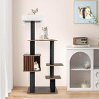 PETSITE 59.5 Inches Modern Cat Tree, Multi-Level Cat Tower with Scratching Posts, Large Condo with Removable Pad, Cushioned Soft Top Perch, and Interactive Dangling Ball (Brown)