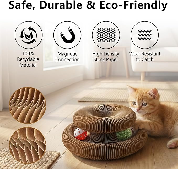 2-Pack Kitty Curls Cat Scratcher, Magic Organ Cat Toy with Catnip Ball for Indoor Cats – Foldable and Durable Honeycomb Design, Interactive Twisty Paws Cat Toy for Endless Play, Chase & Scratch