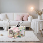 2 Story Cardboard Cat House with Scratcher Pad for Small Kitten,17x12x10 Multi Level Durable Cat Condo & Villa for Bunny Rabbit Small Animals Christmas Birthday Gift(17x12x10,Florist)