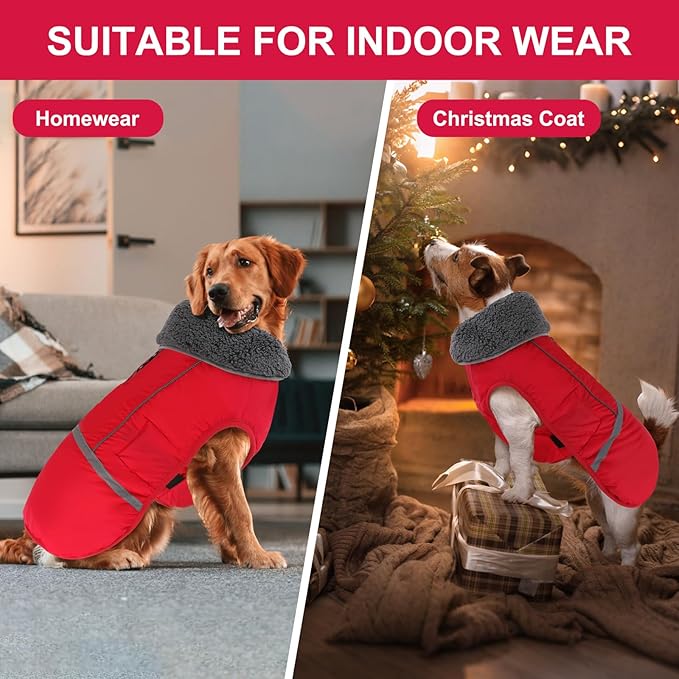 Doglay Dog Coat, Waterproof Dog Jacket Pet Winter Coat for Cold Weather with Thicken Furry Collar, Reflective Puppy Winter Jacket Warm Fleece Lining for Small Medium Large Pets