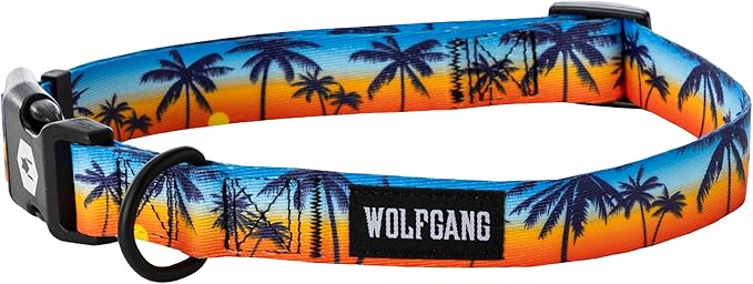 Wolfgang Heavy Duty, Adjustable Dog Collar with Quick Release Nylon Buckle for Walking & Training, SunsetPalms Print, Small