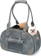 PetsHome Dog Carrier Purse, Pet Bag Bling Waterproof Premium Leather Pet Travel Portable Bag for Cat and Small Dog Home & Outdoor Small Grey