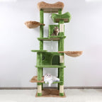 68" Green Cute Cat Tree for Indoor Cats Large Adult, Tall Cat Tower with Scratching Post & Condo, Hammock, Aesthetic Cats Stand, Modern, Easy Assembly (Green, 68" Tall)