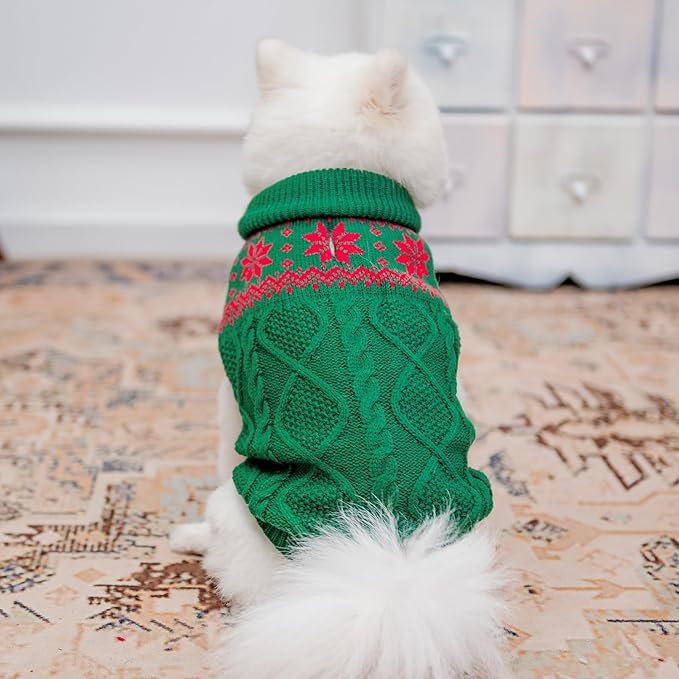 Warm Winter Pink Dog Sweater - Cold Weather Pet Clothes for Small Medium Large Dogs Indoor Outdoor, Soft Classic Knit Puppy Apparel Coat, Green, ML