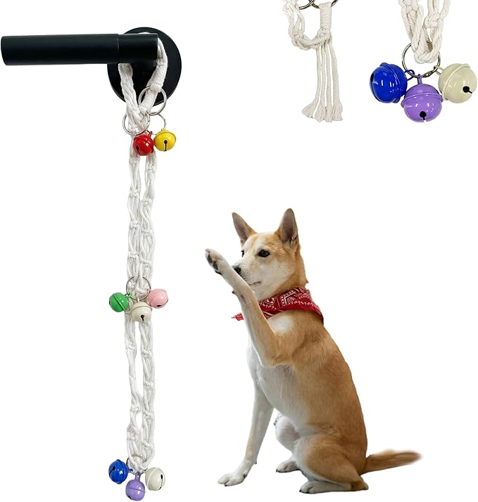 Dog Door Bell for Potty Training, Adjustable Dog Bells to Go Outside with Removable Bells Ring, Handmade Twisted Rope Puppy Training Bell (White)
