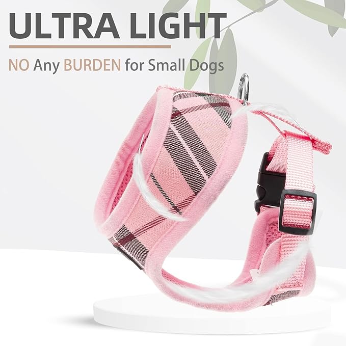 PUPTECK Soft Mesh Dog Harness and Leash Set Pet Puppy Cat Comfort Padded Vest No Pull Harnesses, Light Pink, M