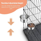 2 Pcs Large Pet Dog Food Water Bowl with Slow Feeder Insert for Cage, Crate Stainless Steel Non-Spill Kennel Hanging Cat Bowls with Clamp Holder for Medium Large Dogs (7.1x3.5'' & 6.3x2.6'')