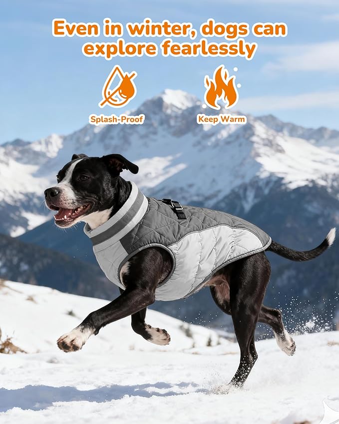 Dog Winter Coat for Large Dogs, Adjustable Puppy Warm Jackets in Cold Weather, Reflective Pet Fleece Vest with External Attachment Points, Zippered Cold-Weather Dog Winter Clothes, L Black