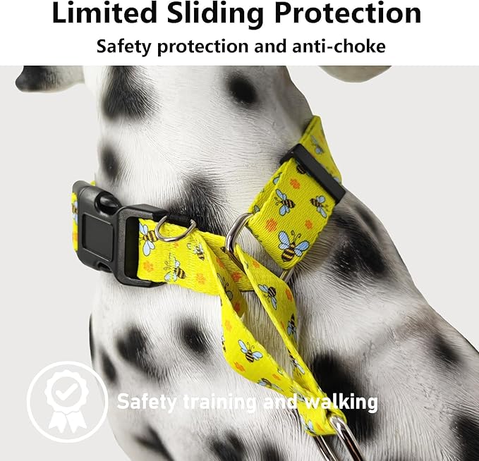 Martingale Collar for Dogs with Buckle No Pull Adjustable Nylon Limited Slip Training Dog Collars (Yellow Bee, Small)
