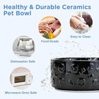 SPUNKYJUNKY Elevated Dog Bowls Ceramic, 7.3'' Dogs Food Water Bowls Raised with Non-Slip Bamboo Stand for Medium to Large Sized Breed Microwave Dishwasher Safe - 42 OZ,Skull Black