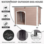43.3’’ Large Dog House Outdoor Weatherproof Dog Kennel with Upgraded Thickened Metal Frame, Dog Shelter with PVC Curtain, Openable Roof and Removable Floor, Easy to Clean (Light Brown)