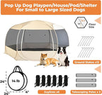 EighteenTek® XXLarge Popup Portable Dog Houses 10'x4.8'H Assembly-Free Gazebo-Style Dog Cot Cat Playpen Screen Pet Tent Sun Shade Shelter Dog Bed with Canopy for Outdoor Anti-Bugs with Leakproof Floor