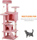 54in Cat Tree for Indoor Cats Multi-Level Condo Tower Bed Furniture Kitten Play House with Scratching Posts, Pink