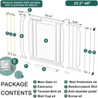 TSAYAWA Triple Lock Clear Acrylic Baby Gate 29.5"-48", Extra Wide Auto Close Dog Gate for Doorways, Pressure Mount Indoor Child Safety Barrier for Toddlers and Pets, White