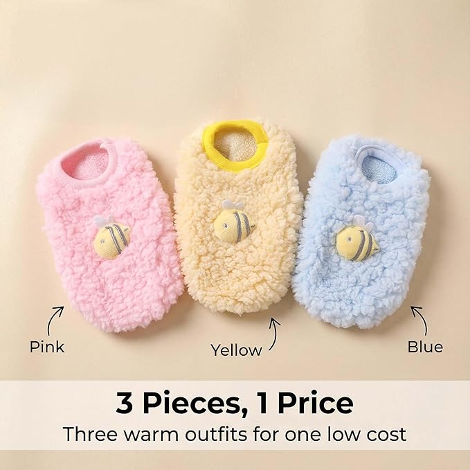 FLAdorepet 3 Packs Teacup Dog Cat XXS Clothes for Chihuahua Yorkie,Winter Warm Fleece Puppy Pet Clothes Sweater Shirt Vest for Mini Newborn Extra Small Dogs (3 Packs, XXS(Pet 1-2LBS))
