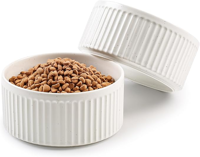 Non-Slip Ceramic Dog Bowls,6" Dog Food and Water Bowl Set with Silicone Base, 32oz/4cups Weighted Flip-Proof Pet Feeding Bowl for Medium Dogs (Medium,White)
