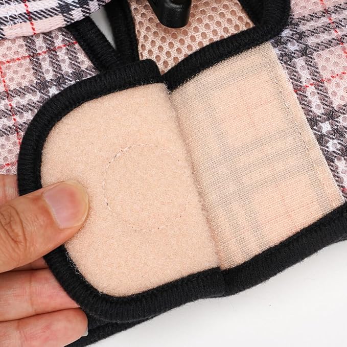 EcoBark Step in Dog Harness - Eco-Friendly Small Breed Dog Harnesses for Small and Medium Breed Dogs - Reflective and Adjustable Body Halter Vest - Soft Mesh Toy Breed Harness (Beige Plaid, Large)