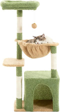 Cat Tree for Indoor Cats, 39.8-inch Cat Tower with 2 Plush Perches for Play & Rest, 1 Cozy Hideaway, Dangling Toy & Full Sisal Scratching Posts for Indoor Cats, Green