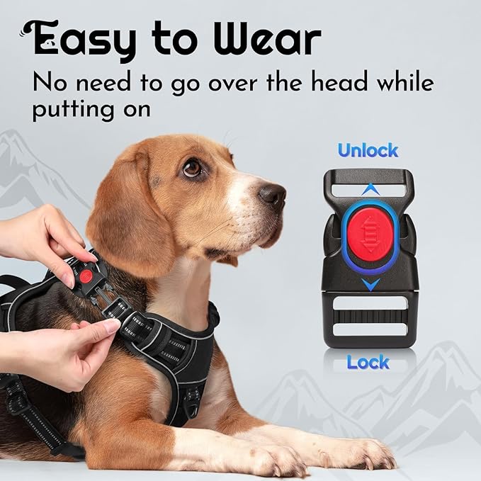 Eagloo Dog Harness Medium Sized, Easy Wearing with 3 Quick-Release Buckles, Adjustable No Pull Pet Harness with MOLLE System, No Choke Reflective Vest with Control Handle, Black, M