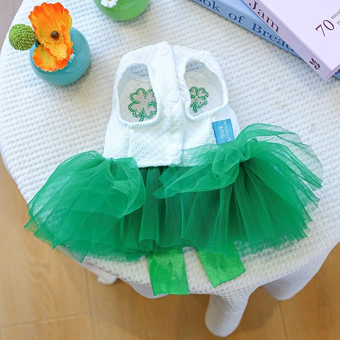 Furbabycare® Elegant Sweet St. Patrick's Day Puppy Dog Blingbling Princess Skirt Pet Dog Lace Cake Camisole Tutu Dress B-Green-1 Large
