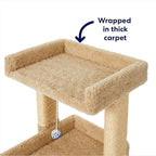 BEXEN 32-in Real Carpet Wooden Cat Tree with Toy: Double-Decker, Sturdy Wood, Plush Carpet, sisal Scratching Posts, Fully Assembled, Engaging Play