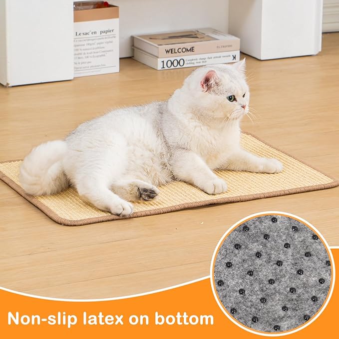 Uross Cat Scratcher Mat & 3pcs Scratching Board Set - Natural Sisal Cat Scratch Mats Large Cat Scratch Rug Scratch Pads Box for Indoor Cats Scratch Pad for Horizontal Cat Scratcher