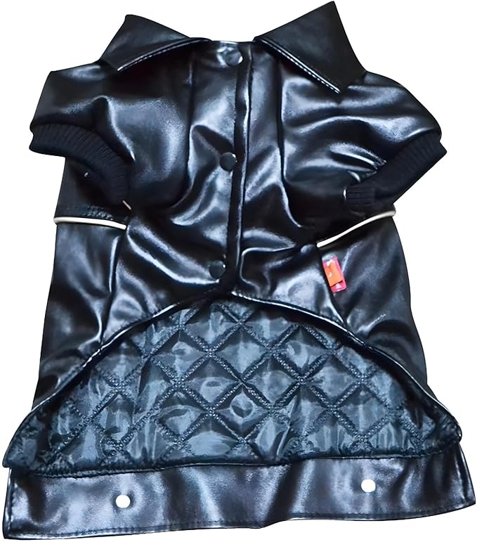 Dog Leather Jacket - Cute Leather Dog Jackets Motorcycle Clothes with Buttons Pet Waterproof Winter Coat for Small Medium Dogs(Black, XS)