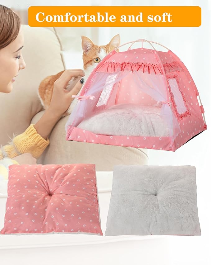 Cat Princess Bed Tent House - Kitty Cute Beds Indoor,Small Dog House Indoor/Outdoor Cave Nest Bed Small Dog Tent for Cat,Puppy Tents (15.7"x15.7"x14.5"/Pink)