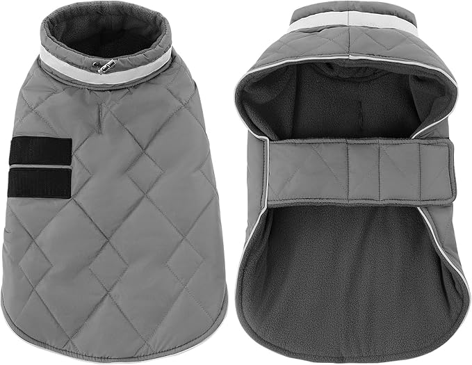 KAMA BRIDAL Dog Winter Coat Warm Padded Puppy Jacket Windproof Water Resistant Clothes for Small Medium Large Pets Christmas Sweater Outfit Vest(Grey, L)