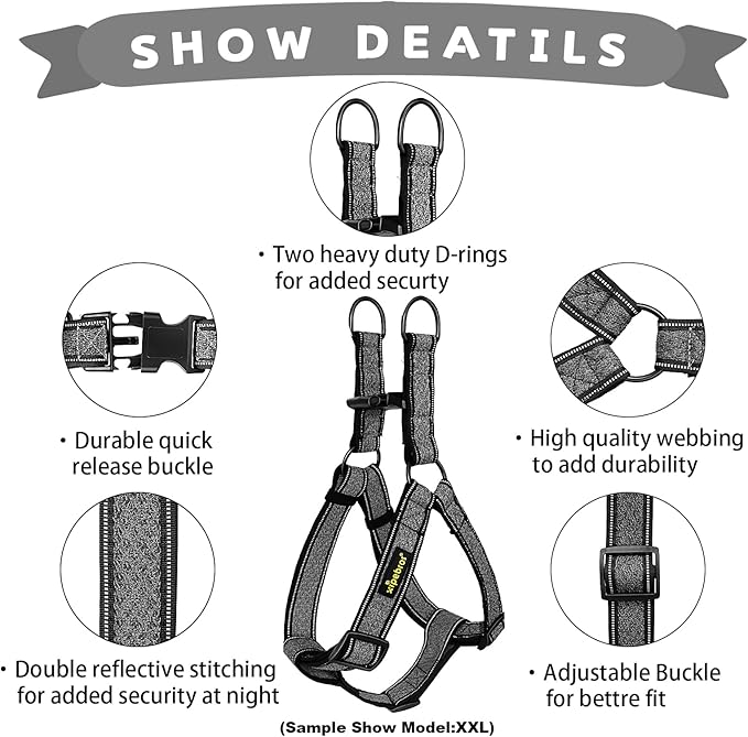 No Pull Dog Harness with Reflective Adjustable,Stops Pets from Pulling and Choking On Walks for Large Dogs (Black, XXL)