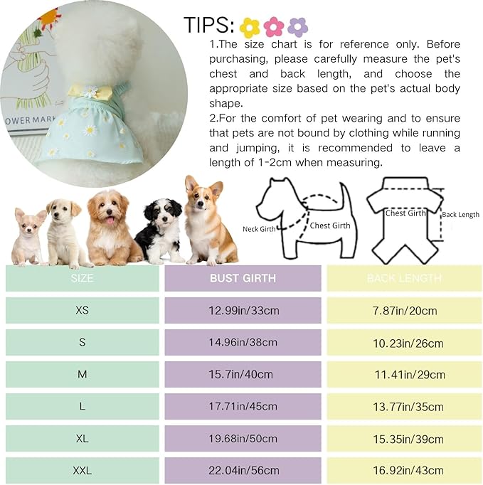 Flowers Elegant Princess Small Dog Dress Spring Summer Dog Dresses Girls Puppy Lightweight Pet Dresses