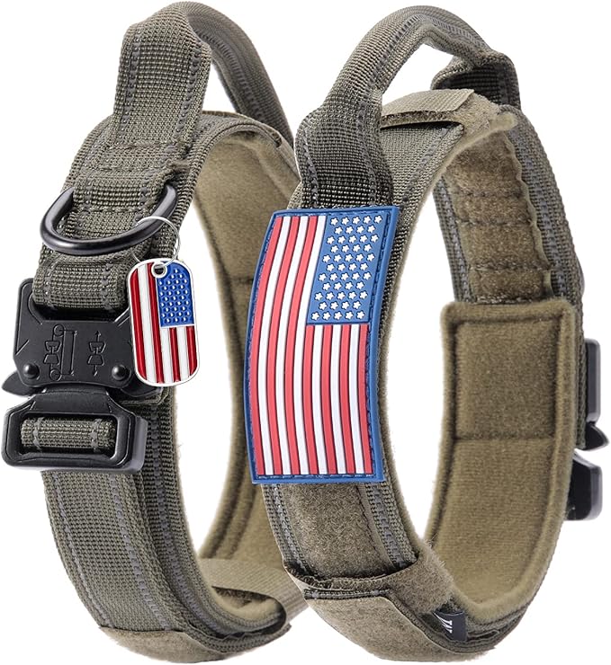 Reflective Tactical Dog Collar Adjustable for Training and Service K9 Dog Collar with Military Nylon Heavy Duty Metal Buckle and Control Handle for Medium and Large Dogs,1.5" Width Green L