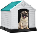 DWVO Large Outdoor Dog House, Plastic Doghouse with Air Vents and Ground Nails, Insulated Water Unaffected Puppy Shelter for Small Medium Dogs (28.5''L x 26''W x 28''H, Blue)