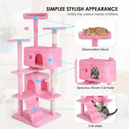 Cat Tree 53 inches Cat Tower for Indoor Cats Cat House with Replaceable and Removable Dangling Ball Cat Trees and Towers with Funny Toys, Pink
