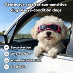 Dog Goggles Dog Sunglasses for Small Breed UV Protection Windproof with Adjustable Head Straps Chin Straps for Ride Car/Hiking Travel/On Beach-Pink