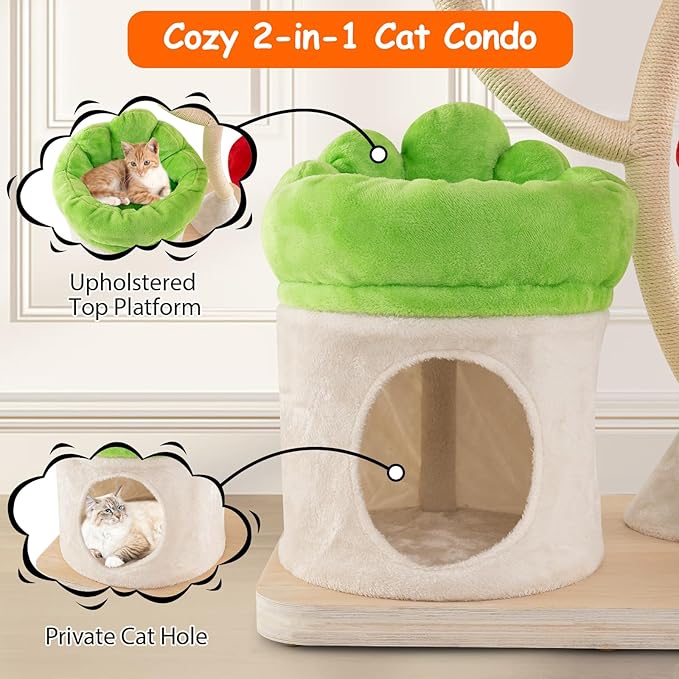 PETSITE 65 Inch Tall Cat Tree, Multi-Level Modern Cat Tree Tower with Sisal Scratching Posts, Cat Condo, Soft Fabric Covered Platforms, Ideal for Indoor Cats Large Adult (Multi)