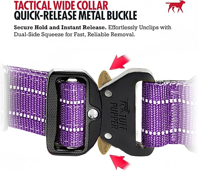Tuff Pupper Tactical Dog Collar with Handle | Heavy Duty Adjustable Dog Collar | Military Nylon Collar for Large Dogs | Quick-Release Buckle | Soft Padded Comfort | Training Control (Purple, Large)
