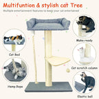 35" Cat Tree Tower for Indoor Cats, Tall Cat Scratching Post with Large Bed for Maine Coon Big Cats, Sisal Cat Scratcher with Soft Perch & Hammock, Stable Cat Stand, Gray
