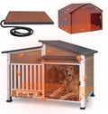GUTINNEEN Large Heated Dog House Outdoor Insulated Dog Kennel Weatherproof Dog Shelter with Safe Heating Pad, Thermal Liner, Rotatable Spill-Proof Bowl for Large Dog Breeds, 39.7"L x 25.5"W x 32.2"H