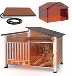 GUTINNEEN Large Heated Dog House Outdoor Insulated Dog Kennel Weatherproof Dog Shelter with Safe Heating Pad, Thermal Liner, Rotatable Spill-Proof Bowl for Large Dog Breeds, 39.7"L x 25.5"W x 32.2"H