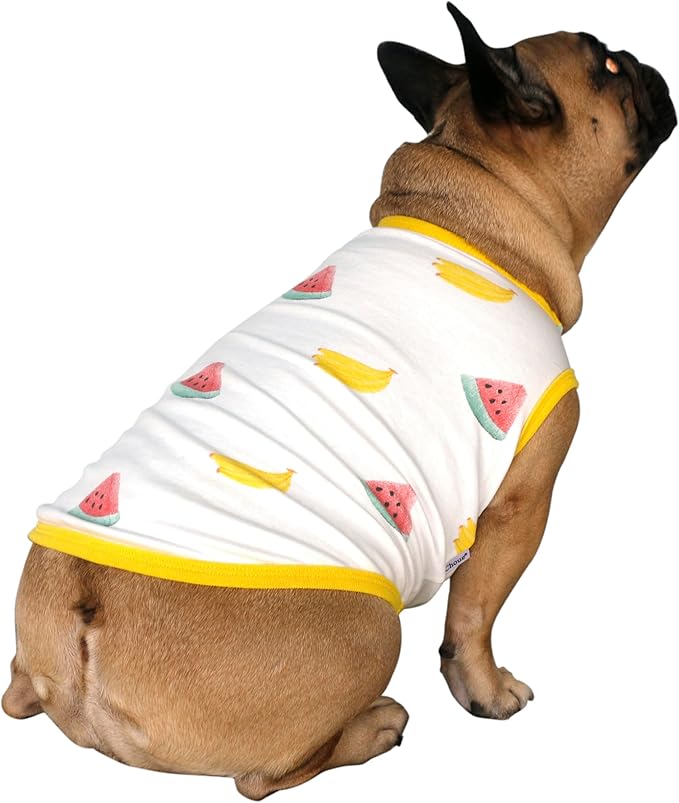 iChoue 100% Breathable Cotton French Bulldog Halloween Cartoon T Shirts Cute Clothes for Medium Dogs Vest Tank Tops Frenchie Pug Small Puppy English Boston Terrier Watermelon Banana - Large